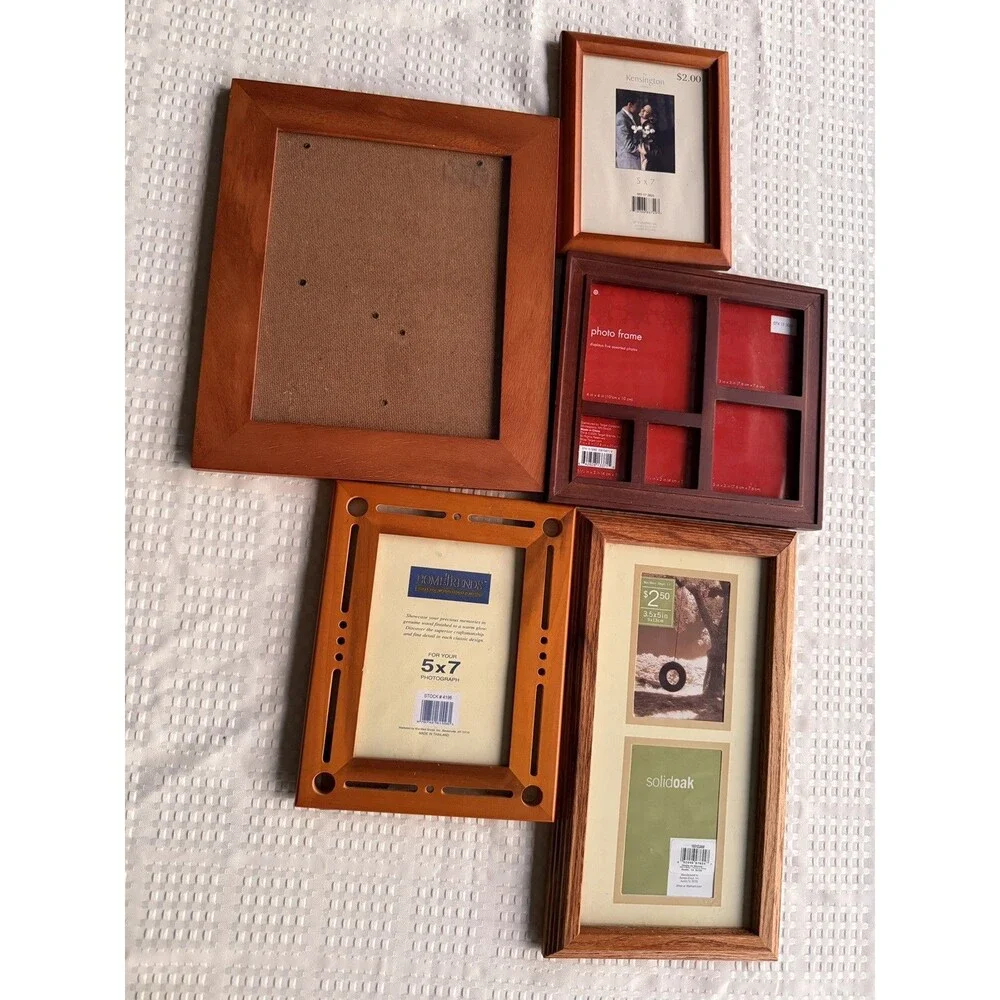 Lot of 5 Wooden Photo Frames - Rustic and Classic Style (Various Sizes)